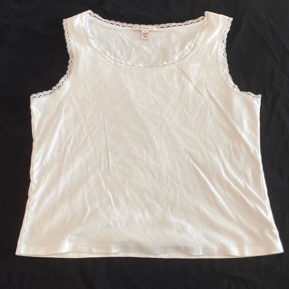 JM Collection White Lace-Trim Tank Top